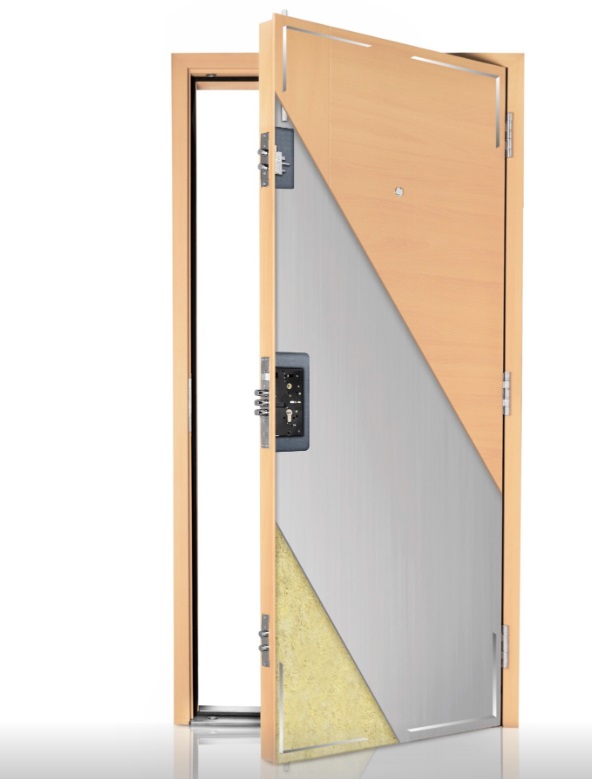 Bezpečnostné Dvere Securido F1/B s tromi pásmi / orech  80 + zárubňa 100mm úzka - obrázok 2